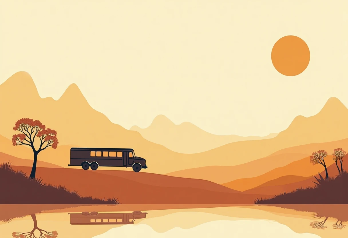 Peisaj cu autobuz în Africa de Sud